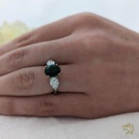 Florentine Iconic Oval Three Stone 2.31ct Green Tourmaline Platinum Ring - Michael Jones Jeweller