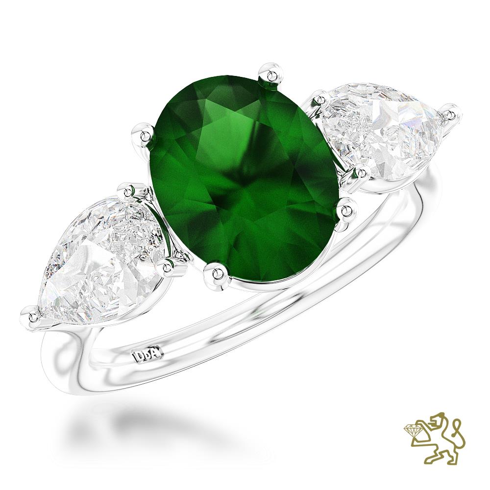 Florentine Iconic Oval Three Stone 2.31ct Green Tourmaline Platinum Ring - Michael Jones Jeweller
