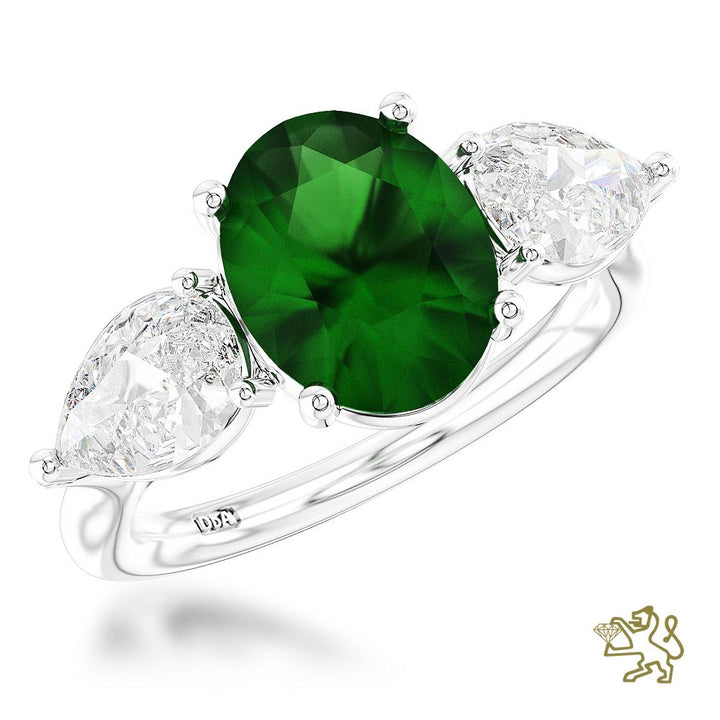 Green Tourmaline and Diamond Platinum Florentine Three Stone Ring