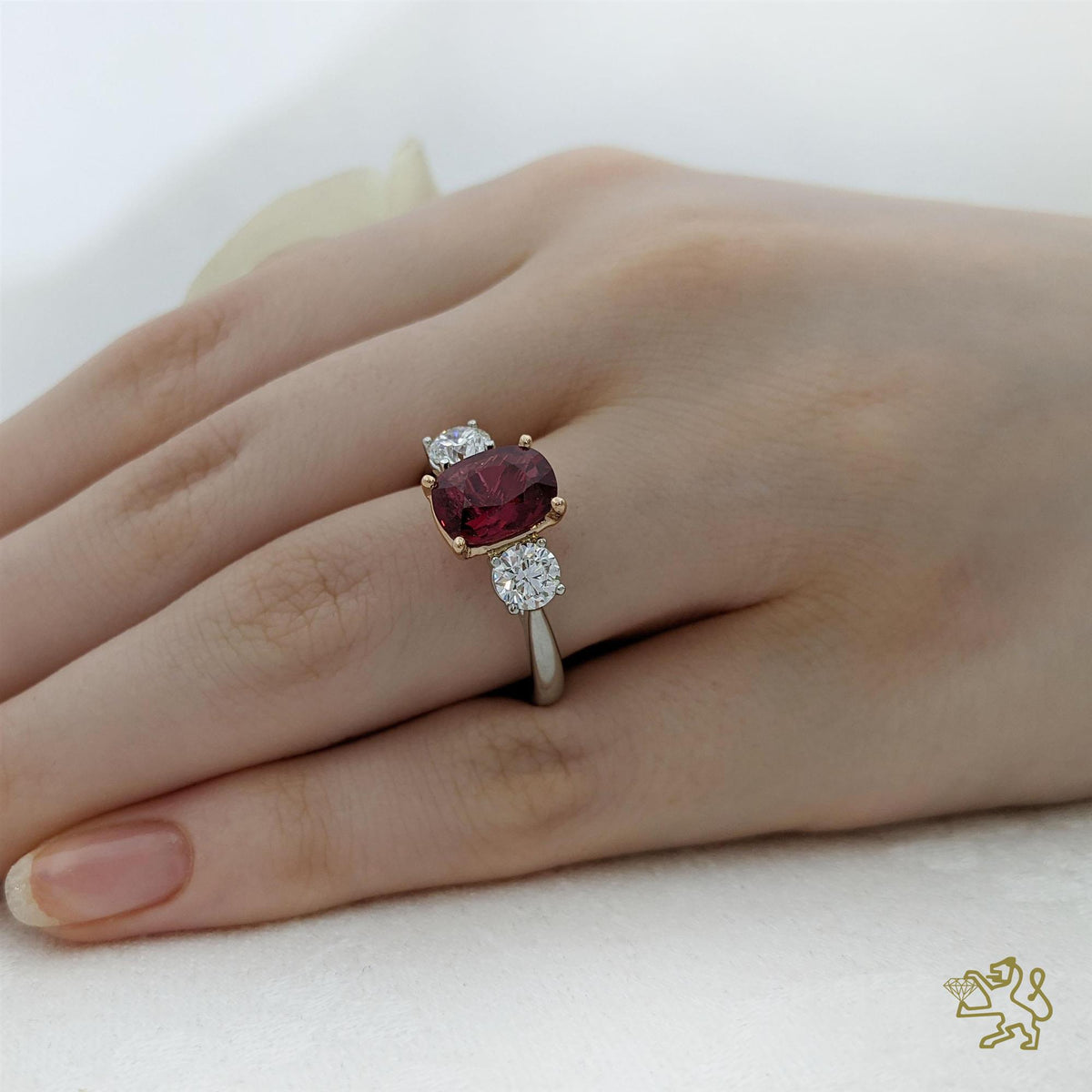 Florentina Cushion Three Stone 2.00ct Ruby Platinum Ring - Michael Jones Jeweller
