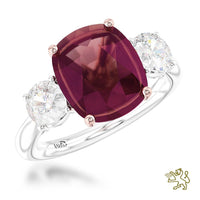 Florentina Cushion Three Stone 2.00ct Ruby Platinum Ring - Michael Jones Jeweller