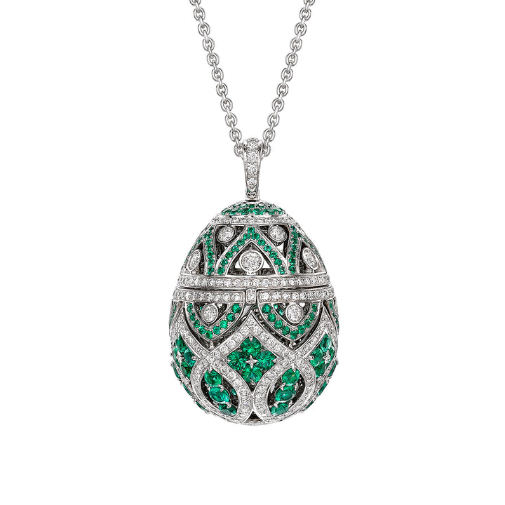 Fabergé Imperial Zenya White Gold & Emerald Egg Pendant