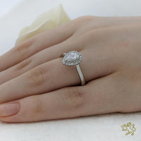 Skye Pure Pear Halo 0.30ct E VS2 Diamond Platinum Ring - Michael Jones Jeweller
