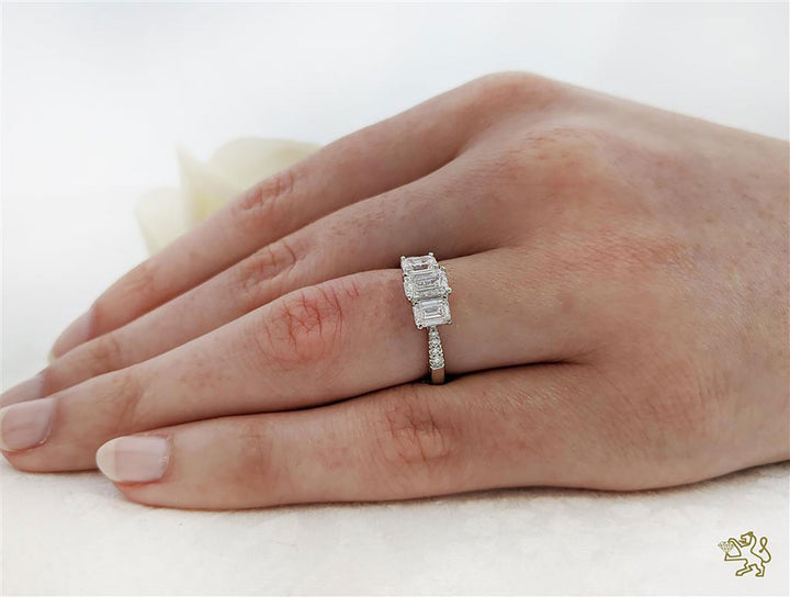 Florentina Skye Emerald Three Stone 0.70ct F SI1 Diamond Platinum Ring