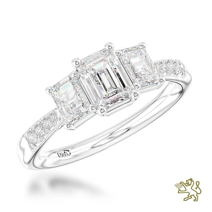 Florentina Skye Emerald Three Stone 0.70ct F SI1 Diamond Platinum Ring
