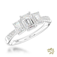 Florentina Skye Emerald Three Stone 0.70ct F SI1 Diamond Platinum Ring