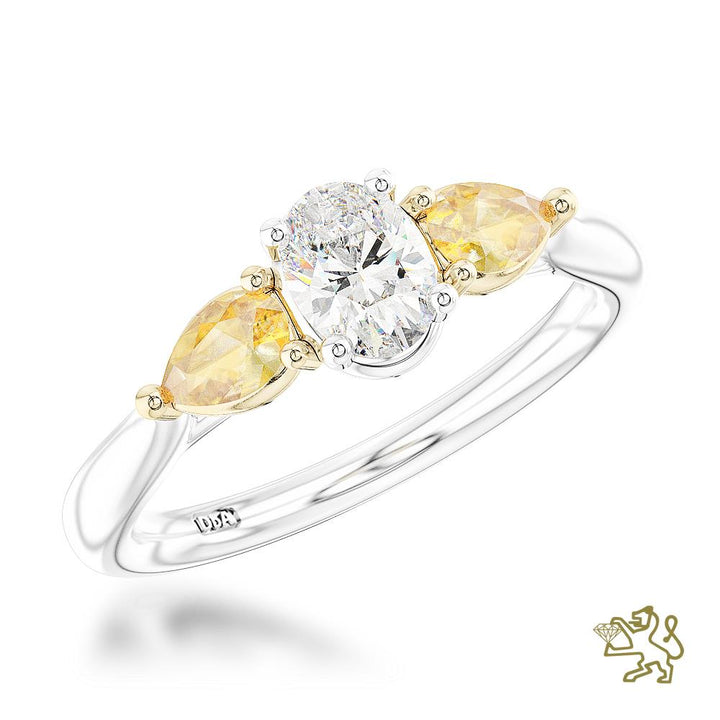 Florentine Iconic Oval Three Stone 1.01ct H VS2 Diamond Platinum/Yellow Ring