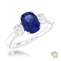 Florentina Cushion Three Stone 4.12ct Sapphire Platinum Ring