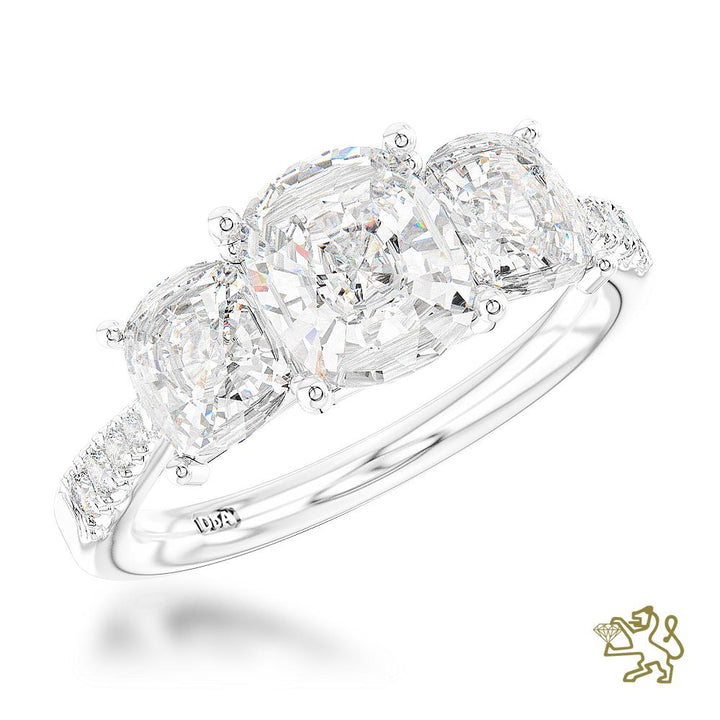Florentina Skye Cushion Three Stone 1.01ct E SI1 Diamond Platinum Ring