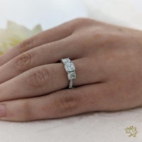Florentina Skye Cushion Three Stone 1.01ct E SI1 Diamond Platinum Ring