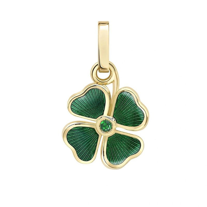 Fabergé 18ct Yellow Gold Green Guilloché Enamel and Emerald Clover Charm - Michael Jones Jeweller