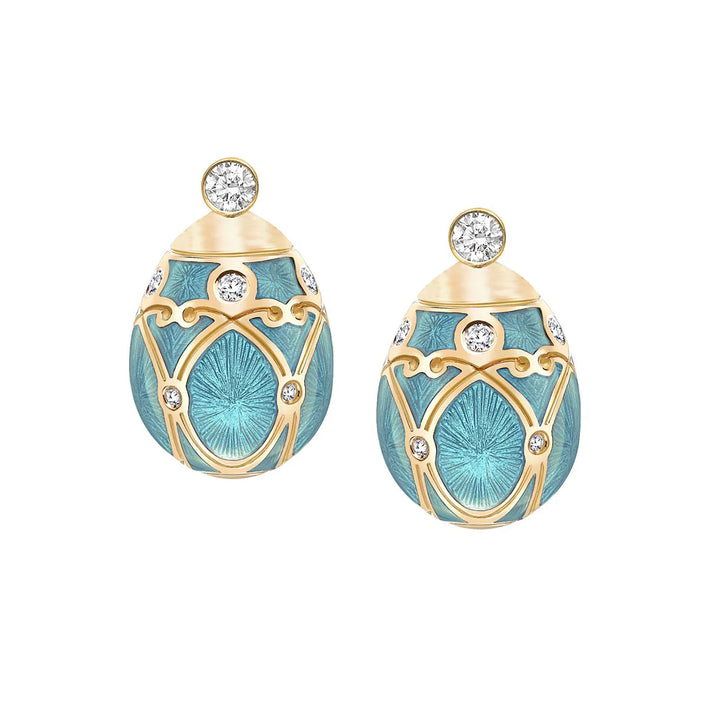 Fabergé Heritage Yellow Gold Diamond and Turquoise Guilloché Enamel Stud Earrings