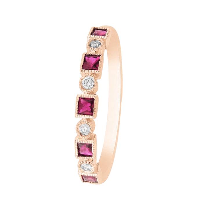 Diamond and Square Ruby Half Eternity 18ct Rose Gold Ring