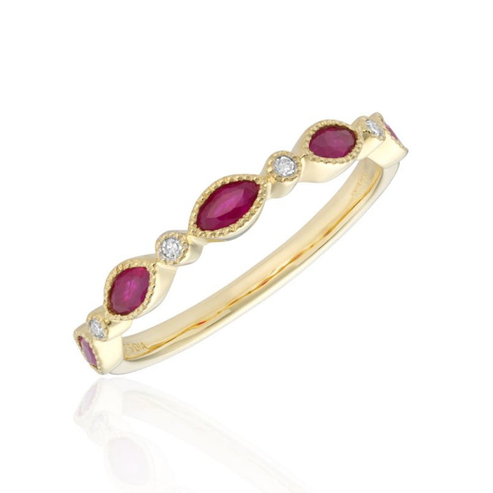 Marquise Ruby and Diamond 9ct Yellow Gold Half Eternity Ring (N)