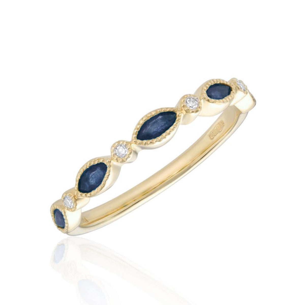 Marquise Sapphire Diamond 9ct Yellow Gold Half Eternity Ring (O) - Michael Jones Jeweller