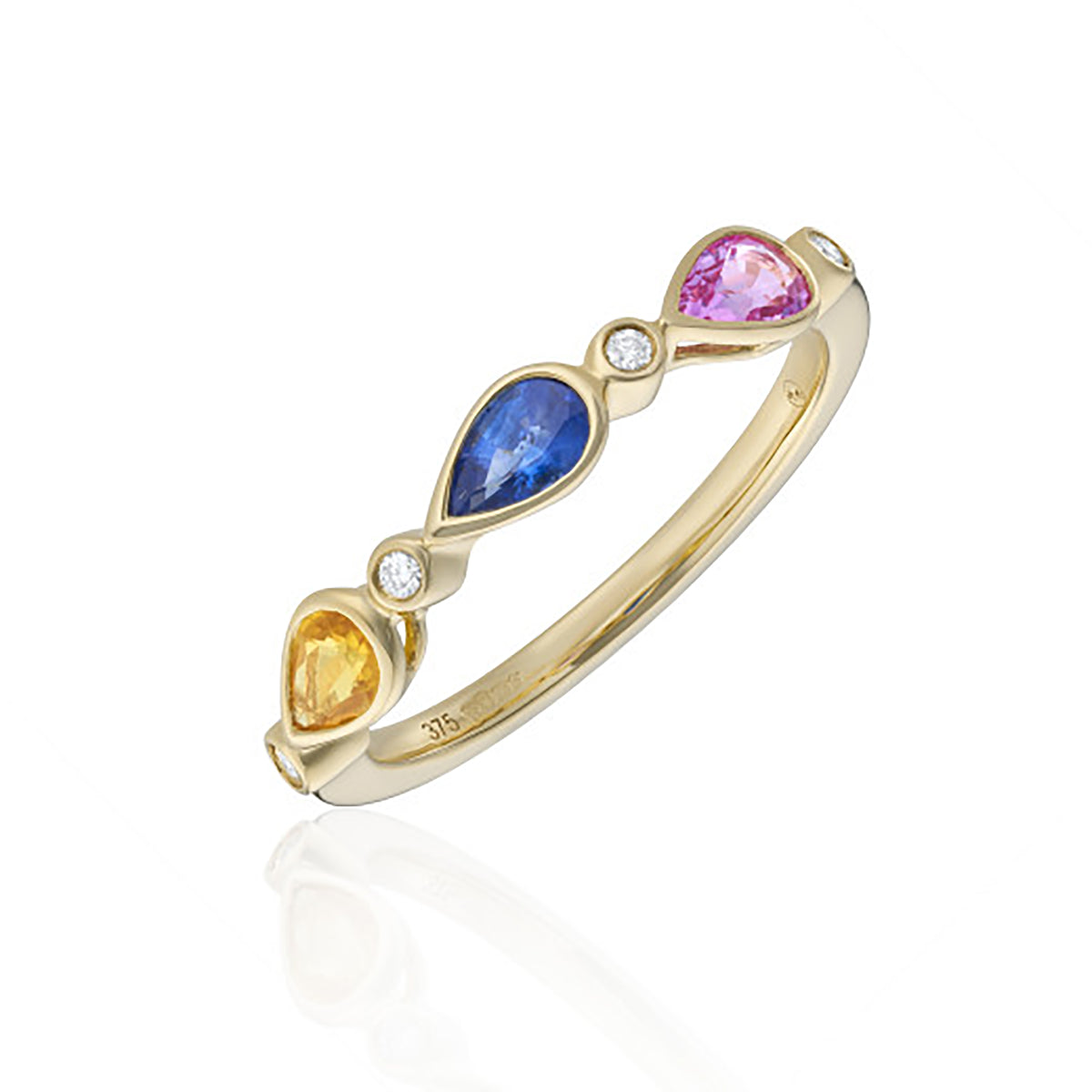 Multi-Coloured Sapphire and Diamond 9ct Yellow Gold Ring - Michael Jones Jeweller