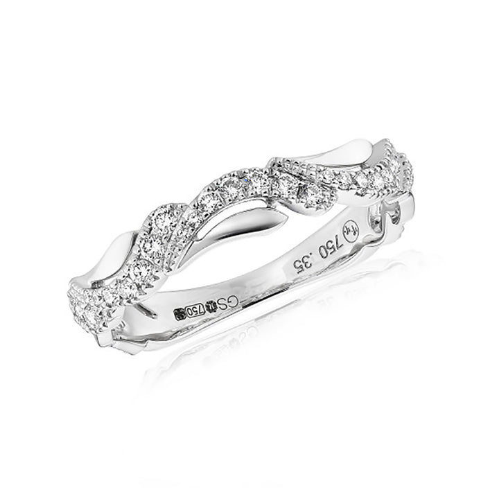 Diamond 18ct White Gold Leaf Twine Ring