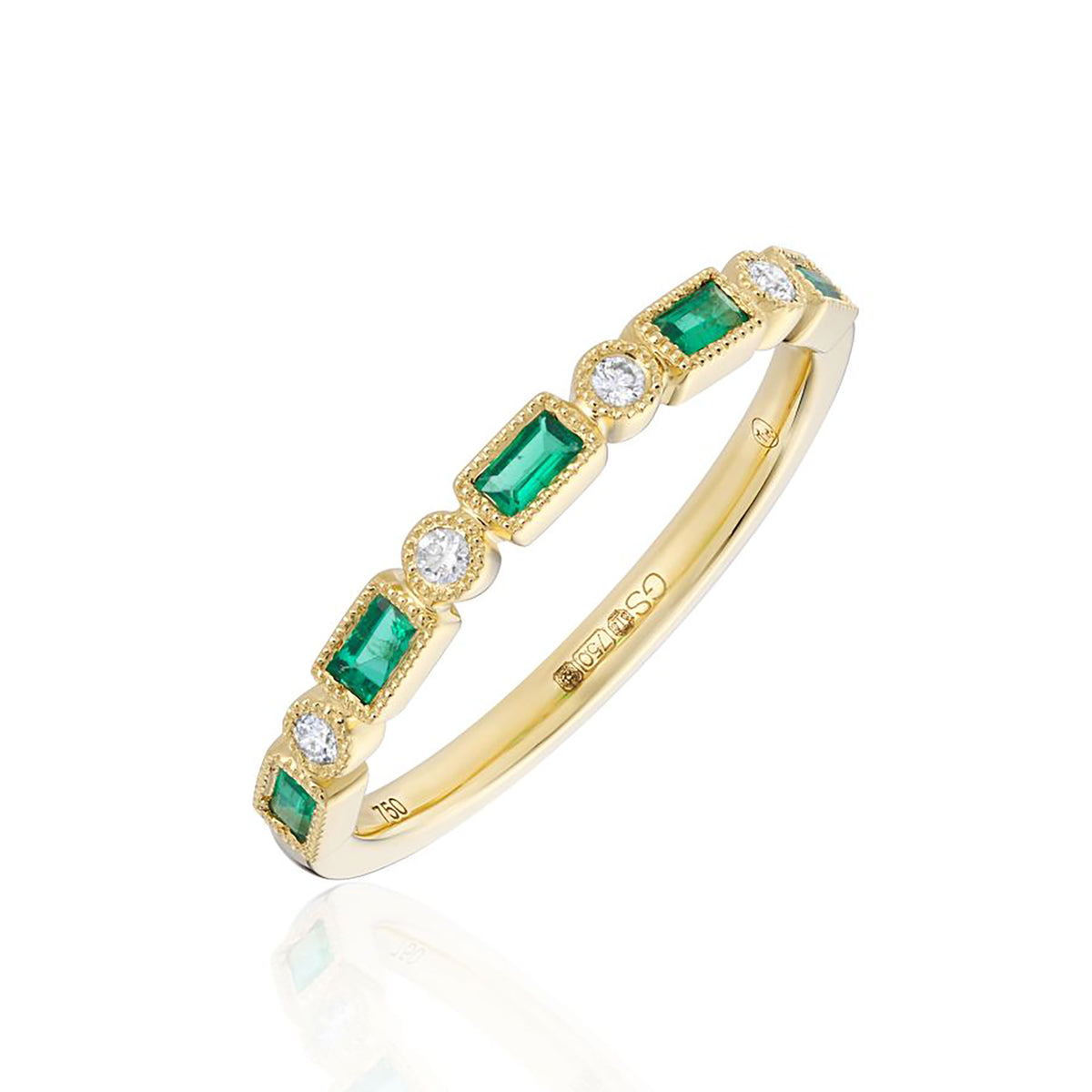 Emerald and Diamond 18ct Yellow Gold Half Eternity Ring (M) - Michael Jones Jeweller
