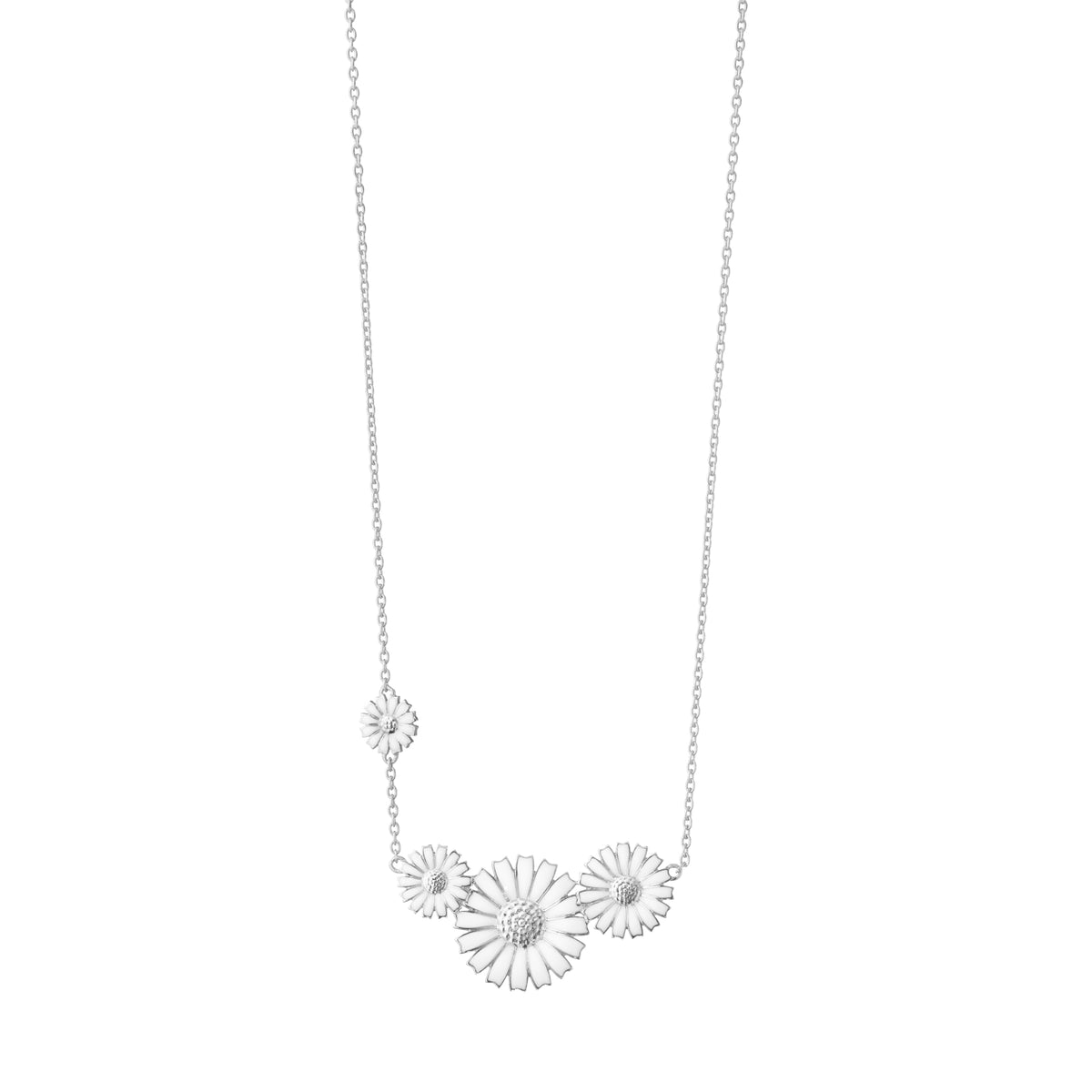 Georg Jensen DAISY Sterling Silver White Enamel Four Flower Necklace