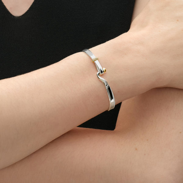 Georg Jensen Torun Sterling Silver and 18ct Yellow Gold Champagne Diamond Set Bangle