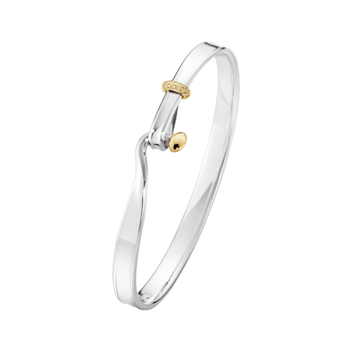 Georg Jensen Torun Sterling Silver and 18ct Yellow Gold Champagne Diamond Set Bangle