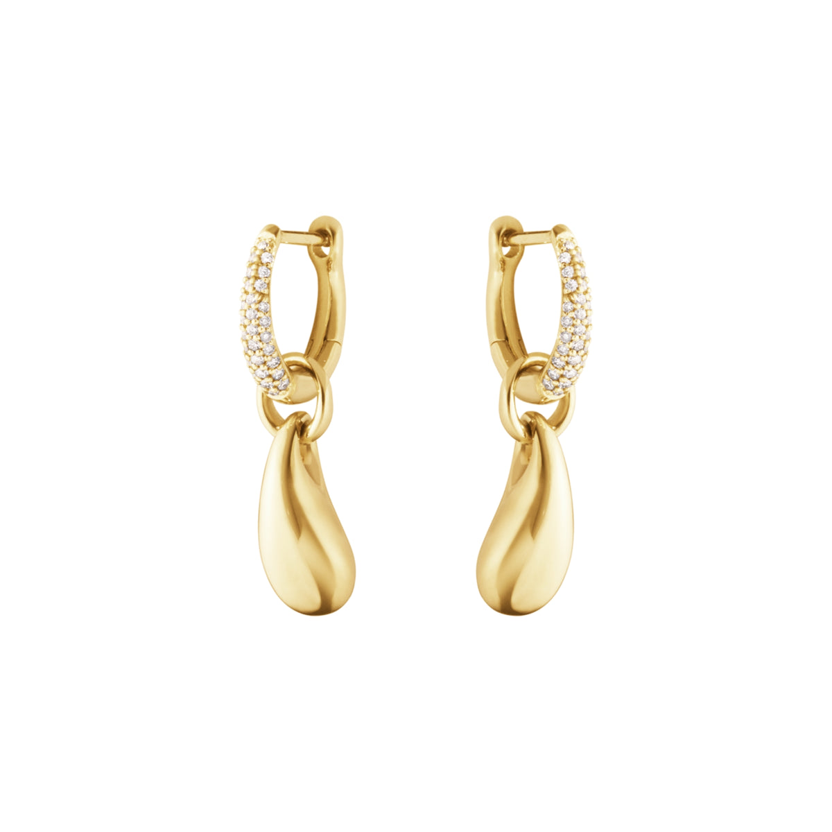 Georg Jensen REFLECT 18ct Yellow Gold Diamond Set Hoop Drop Earrings