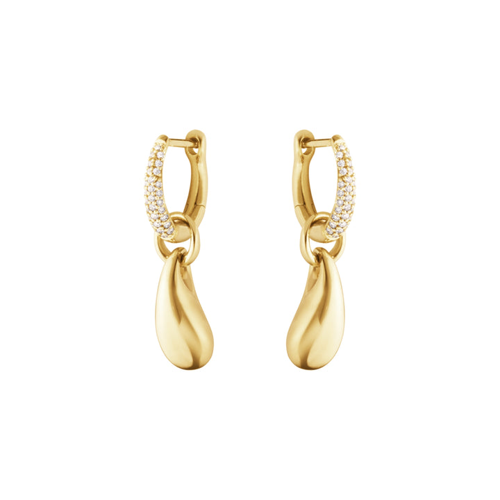 Georg Jensen REFLECT 18ct Yellow Gold Diamond Set Hoop Drop Earrings