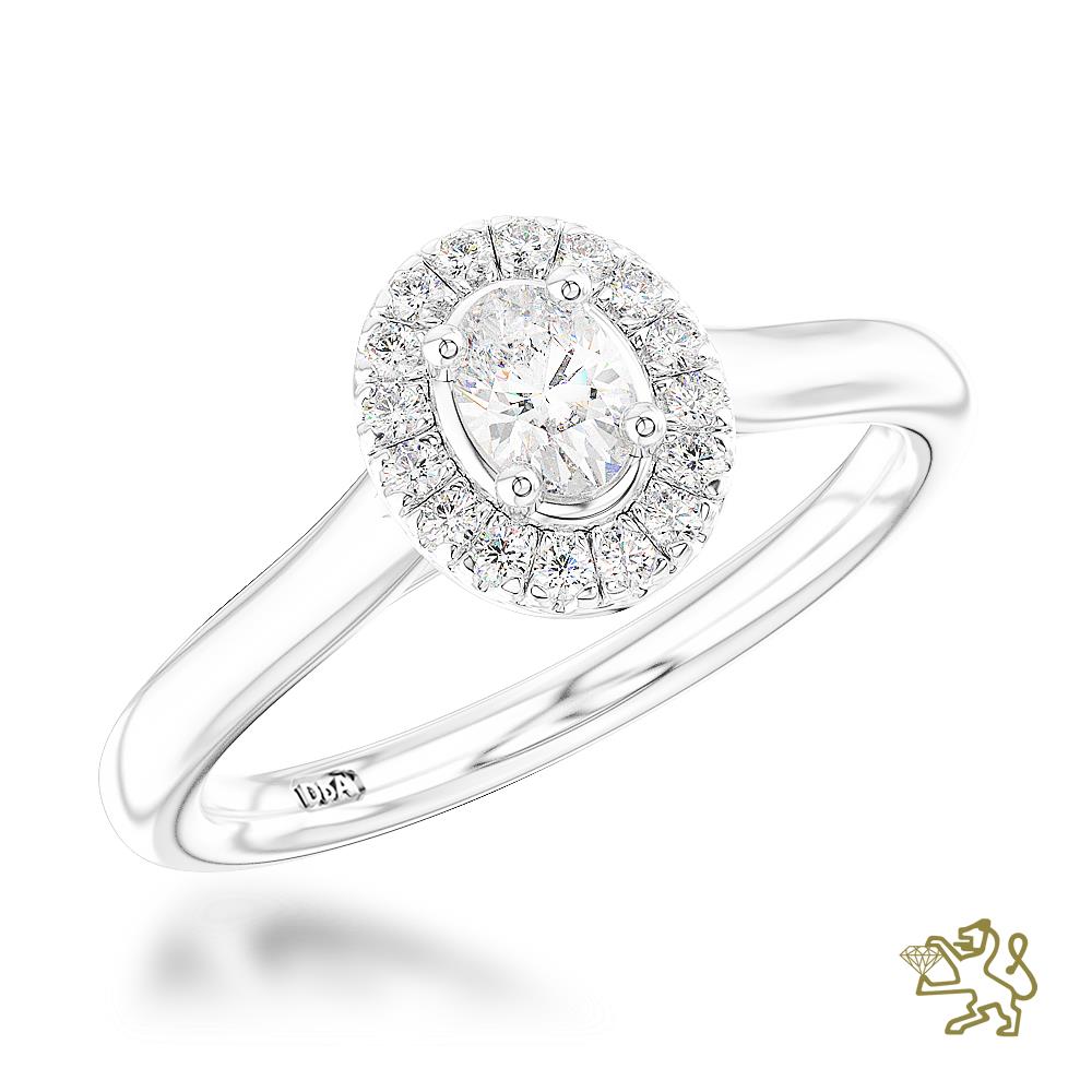 Petite Skye Pure Oval Halo 0.20ct F SI Diamond Platinum Ring - Michael Jones Jeweller