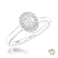 Petite Skye Pure Oval Halo 0.20ct F SI Diamond Platinum Ring - Michael Jones Jeweller