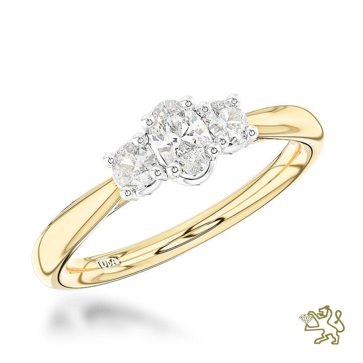 Petite Royal Oval Three Stone 0.20ct F SI Diamond Yellow Gold/Platinum Ring