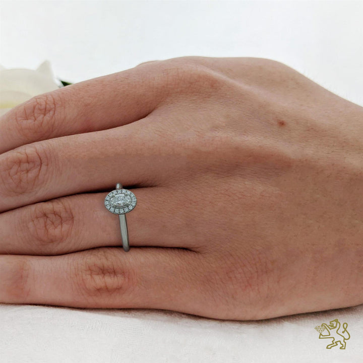 Petite Skye Pure Oval Halo 0.20ct F SI Diamond Platinum Ring