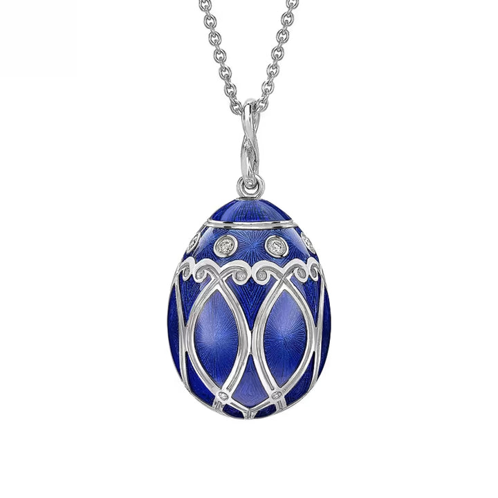 Fabergé Heritage Forever Palais Egg Pendant 18ct White Gold Royal Blue Guilloché Enamel