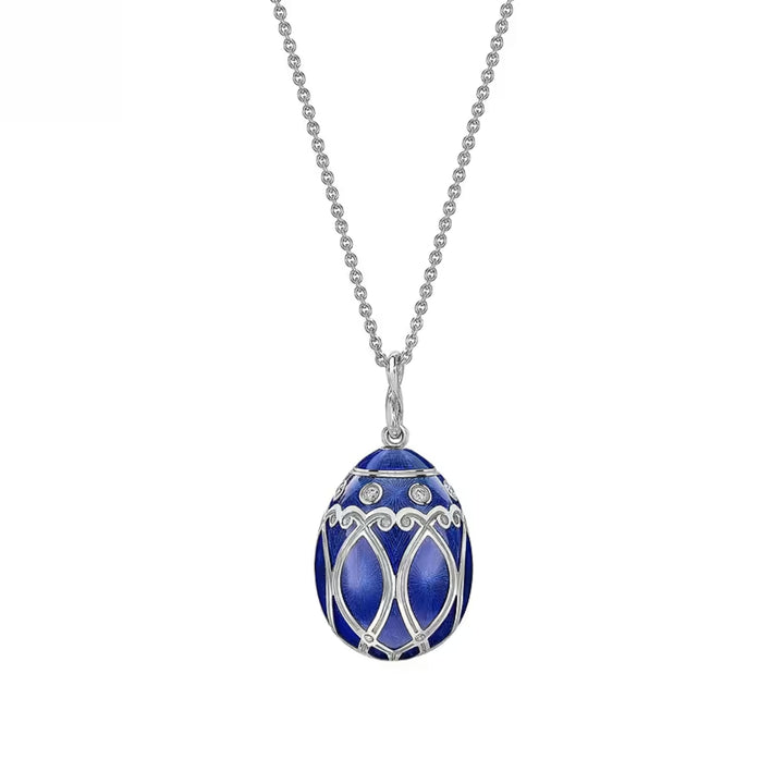 Fabergé Heritage Forever Palais Egg Pendant 18ct White Gold Royal Blue Guilloché Enamel