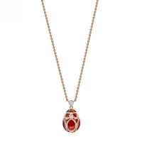 Fabergé Heritage Forever Palais Mini Egg Pendant 18ct Rose Gold Red Guilloché Enamel