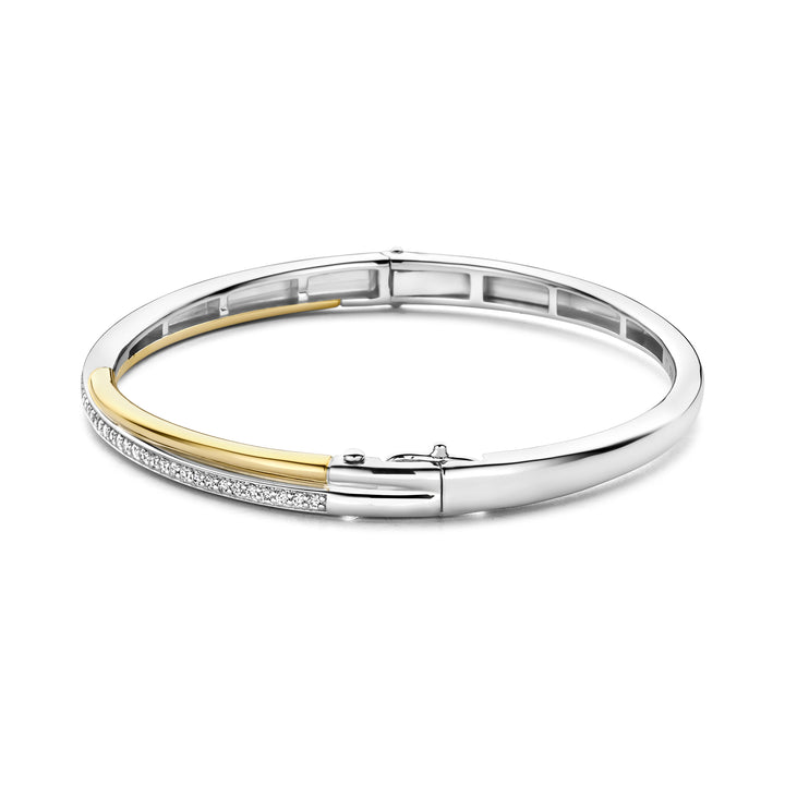 Ti Sento Yellow Gold Plated Cubic Zirconia Crossover Bangle - Michael Jones Jeweller