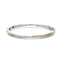 Ti Sento Yellow Gold Plated Cubic Zirconia Crossover Bangle - Michael Jones Jeweller