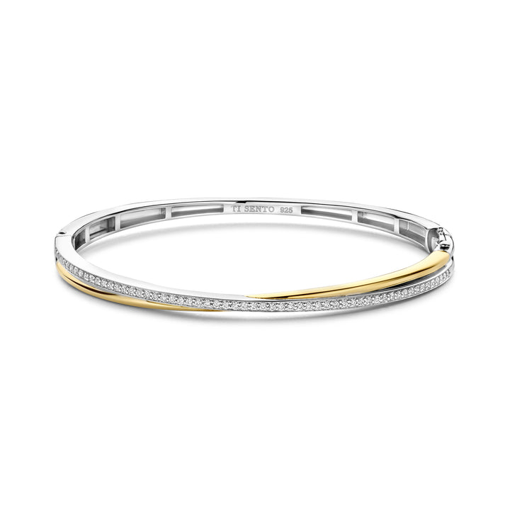 Ti Sento Yellow Gold Plated Cubic Zirconia Crossover Bangle - Michael Jones Jeweller