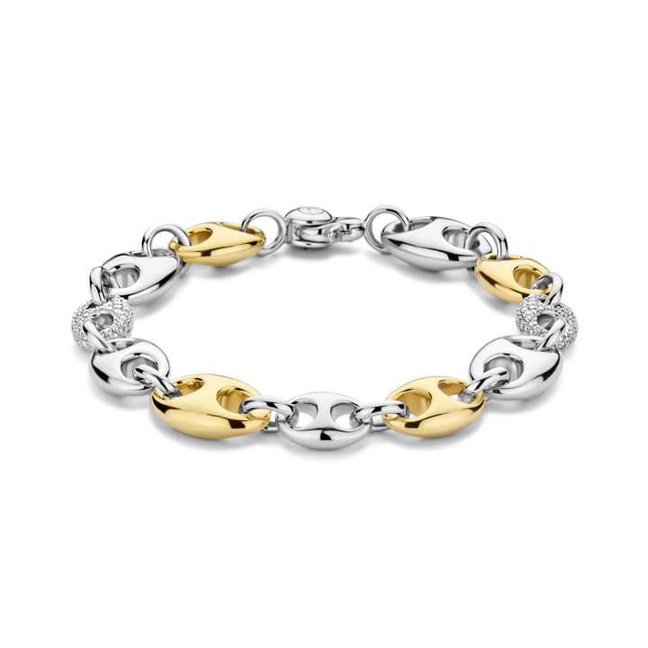Ti Sento Yellow Gold Plated Cubic Zirconia Coffee Bean Link Bracelet - Michael Jones Jeweller