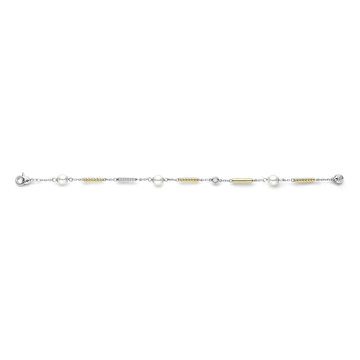 Ti Sento Yellow Gold Plated Synthetic Pearl and Cubic Zirconia Rope Twist Bracelet 23070ZY - Michael Jones Jeweller