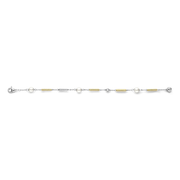 Ti Sento Yellow Gold Plated Synthetic Pearl and Cubic Zirconia Rope Twist Bracelet 23070ZY