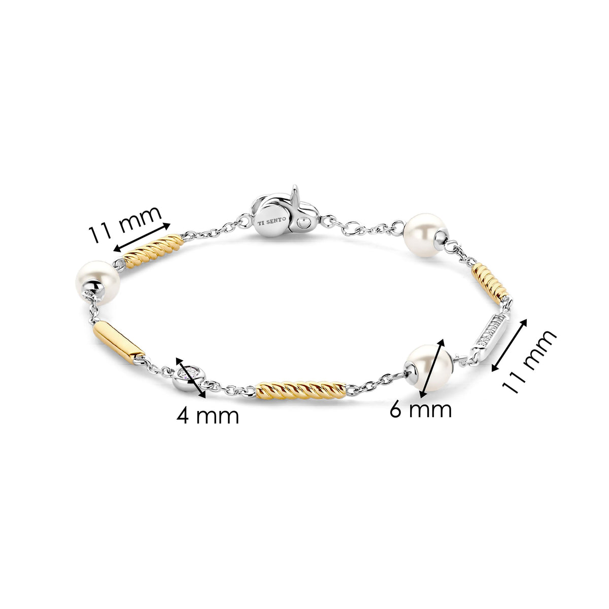 Ti Sento Yellow Gold Plated Synthetic Pearl and Cubic Zirconia Rope Twist Bracelet 23070ZY - Michael Jones Jeweller