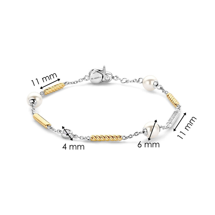 Ti Sento Yellow Gold Plated Synthetic Pearl and Cubic Zirconia Rope Twist Bracelet 23070ZY