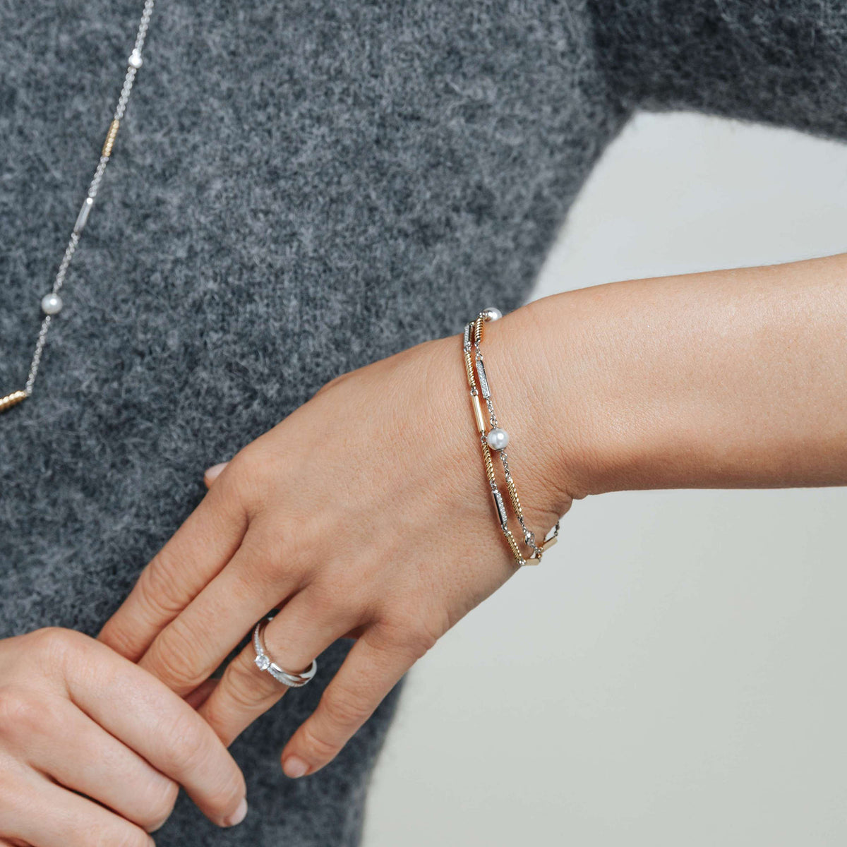 Ti Sento Yellow Gold Plated Synthetic Pearl and Cubic Zirconia Rope Twist Bracelet 23070ZY - Michael Jones Jeweller