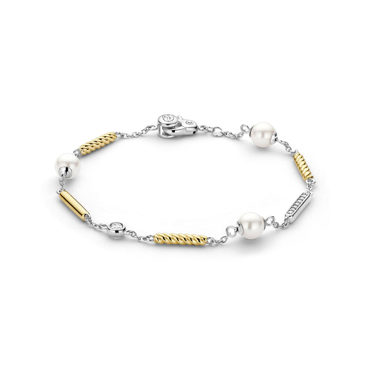 Ti Sento Yellow Gold Plated Synthetic Pearl and Cubic Zirconia Rope Twist Bracelet 23070ZY