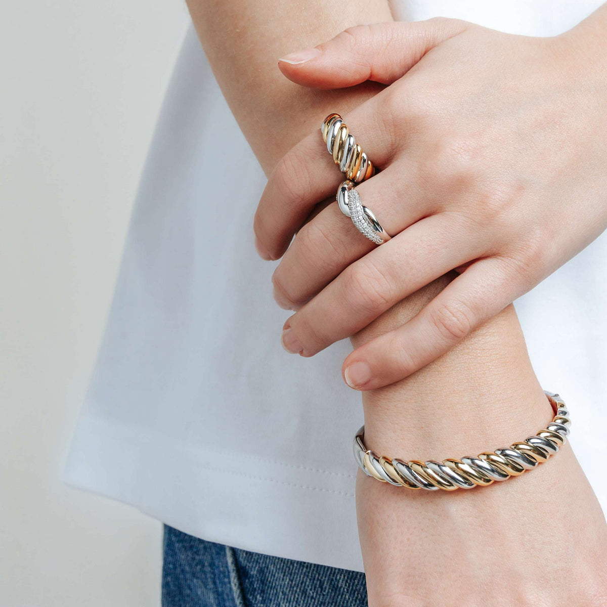 Ti Sento Yellow Gold Plated Twist Bangle - Michael Jones Jeweller