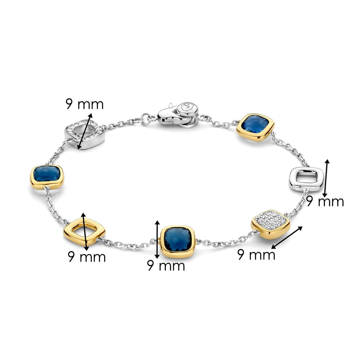 Ti Sento Yellow Gold Plated Dark Blue Crystal and Cubic Zirconia Square Bracelet 23080DB - Michael Jones Jeweller