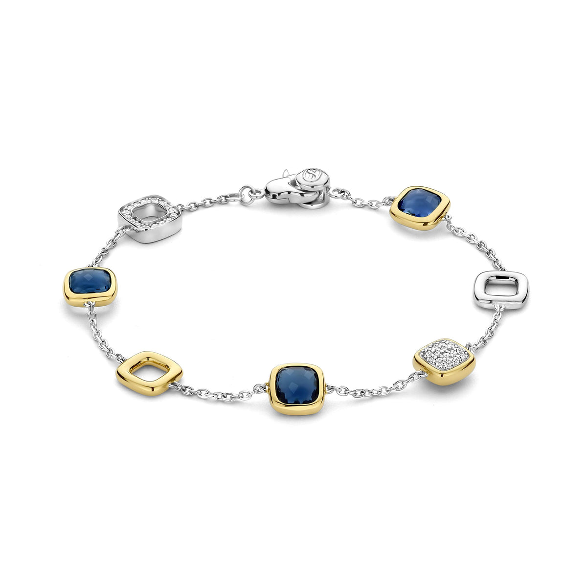 Ti Sento Yellow Gold Plated Dark Blue Crystal and Cubic Zirconia Square Bracelet 23080DB - Michael Jones Jeweller