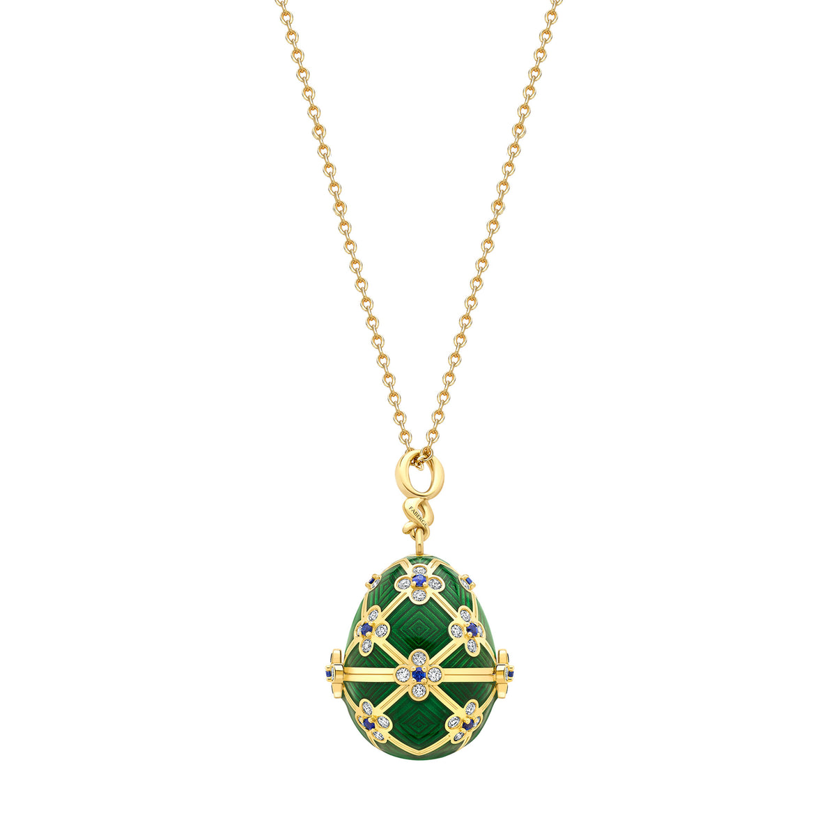 Fabergé x 007 Special Edition Yellow Gold & Green Guilloché Enamel Octopussy Egg Surprise Locket - Michael Jones Jeweller
