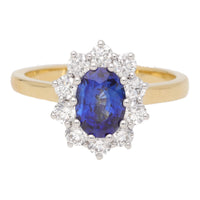 Blue Sapphire and Diamond 18ct Yellow Gold Oval Cluster Ring