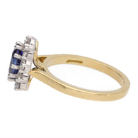 Blue Sapphire and Diamond 18ct Yellow Gold Oval Cluster Ring